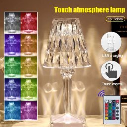 Stolová lampa krištálová LED akrylová dotyková farebná RGB 16 farieb - nočné svetlo