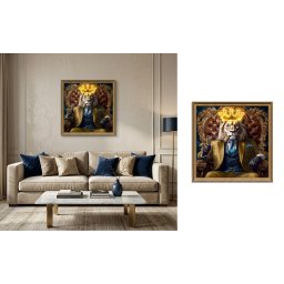 Lev kráľ s korunou – luxusný pop art LED obraz na stenu – 84 × 84 cm