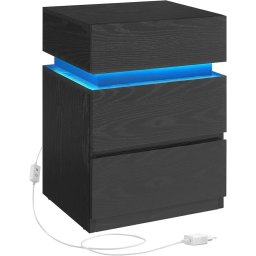 Nočný stolík s LED osvetlením, 3 zásuvkami, čierny