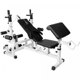 Nastaviteľná fitness lavica s curl stanicou a kladkou, biela