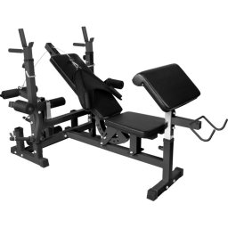 Čierna posilňovacia lavica Gorilla Sports s vežou a lat pull