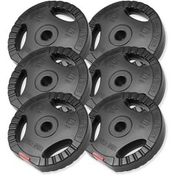 Sada 6 záťažových kotúčov 5 kg, 30 mm, čierno-červené, plast