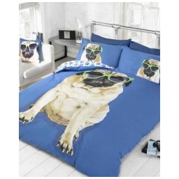 Povlečení Mops Percy modrá