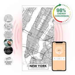 Klarstein Wonderwall Air Art Smart, infračervený ohrievač, mapa mesta New York, 60 x 120 cm, 700 W