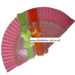 Decorated Wedding Fans - Assorted Bright Colours (Carved Bows)