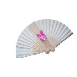Plain Ivory Fabric Fan with Dark Pink Organza Bows - SPECIAL OFFER!