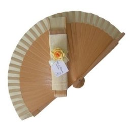 NEW! Decorated Varnished Wedding Fan - Yellow Flowers