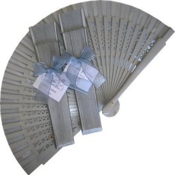 Silver Decorated Wedding Fan with Organza Bow