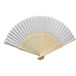 Plain White Fabric & Bamboo Wedding Fan