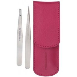 Tweezerman - Petite Tweeze Set: Slant Tweezer + Point Tweezer - (With Pink Case) 2pcs