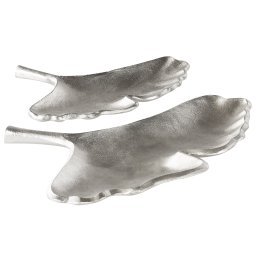 Beliani Trinket Dish Set Silver Metal 2 Jewellery Ring Holder Tray Ginkgo Leaf Motif Decor Material:Aluminium Size:30/37x3x29/29