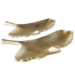 Beliani Trinket Dish Set Gold Metal 2 Jewellery Ring Holder Tray Ginkgo Leaf Motif Decor Material:Aluminium Size:30/37x3x29/29
