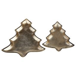 Beliani Trinket Dish Set Gold Metal 2 Jewellery Ring Holder Tray Chrismas Tree Motif Decor Material:Aluminium Size:22/29x3x17/23