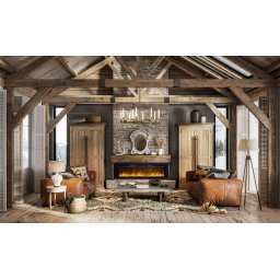 Wall Mounted Electric Fires, Free Standing, Incorporated ElectricSun Paula Glass BIG Black, with Sound Effect, 10 Colour, with APP, L183xH45x16cm
