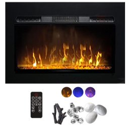 Wall Mounted Electric Fires, Free Standing, Incorporated ElectricSun Paula Glass XXS Black, 3 Colour L76xH45x16cm