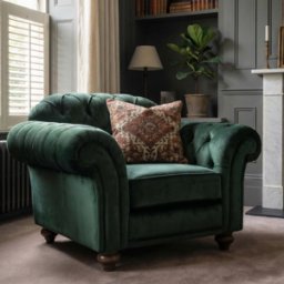 Sofa Style Chesterfield Velvet Armchair in Bottle Green