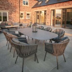 Harbour Lifestyle Monterrey 8 Seat Rope Dining Set with Oval Ceramic Table in Grey