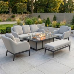 Harbour Lifestyle Luna 3 Seat Outdoor Fabric Sofa Set with Rising Firepit Table in Oyster Grey