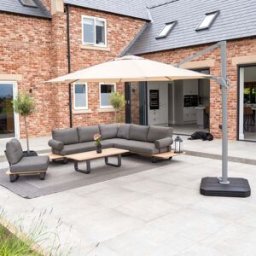 Harbour Lifestyle Ares 3.5m Round Cantilever Parasol with Solar powered LED Lights in Beige