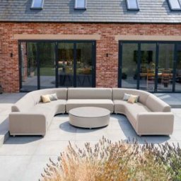 Harbour Lifestyle Luna U-Shape Outdoor Fabric Curved Corner Group with Round Coffee Table in Fawn
