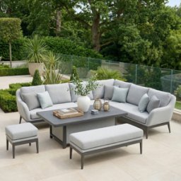 Harbour Lifestyle Luna Outdoor Fabric Rectangular Corner Dining Set with Rising Table in Oyster Grey (Right Hand)