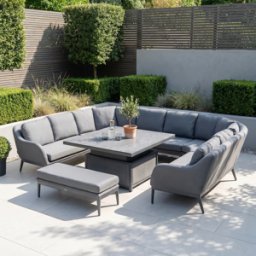 Harbour Lifestyle Luna U-Shape Outdoor Fabric Corner Dining with Rising Table in Grey