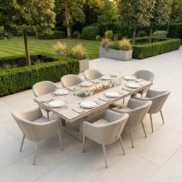 Harbour Lifestyle Luna 8 Seat Outdoor Fabric Rectangular Ceramic Firepit Dining Set in Fawn