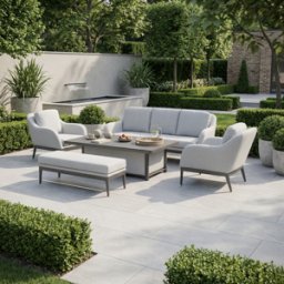 Harbour Lifestyle Luna 3 Seat Outdoor Fabric Sofa Set with Rising Table in Oyster Grey