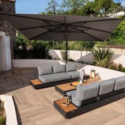 4 Seasons Outdoor Hacienda 3m x 4m Cantilever Parasol With Granite Base & Cover in Charcoal