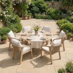 Harbour Lifestyle Quay 6 Seat Round Dining Set in Linen