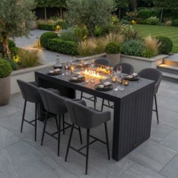 Harbour Lifestyle Luna 6 Seat Outdoor Fabric Ceramic Firepit Bar Set in Grey
