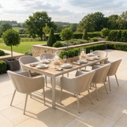 Harbour Lifestyle Luna 8 Seat Outdoor Fabric Extending Teak Dining Set in Fawn