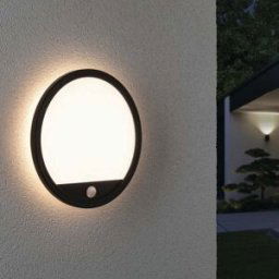 Paulmann - Outdoor Lamina 15.5W LED Backlit Round Wall Light with Motion Detection in Black