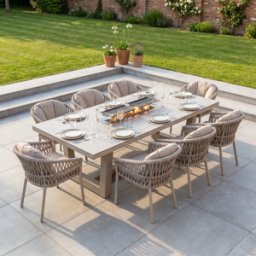 Harbour Lifestyle Pello 8 Seat Rectangular Ceramic Firepit Dining Set in Fawn