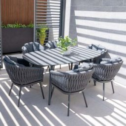 Harbour Lifestyle Palma 6 Seat Rope Oval Dining Set with Ceramic Table in Grey