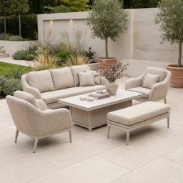 Harbour Lifestyle Luna 3 Seat Outdoor Fabric Sofa Set with Rising Table in Fawn