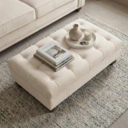 Sofa Style Chesterfield Velvet Footstool in Cream
