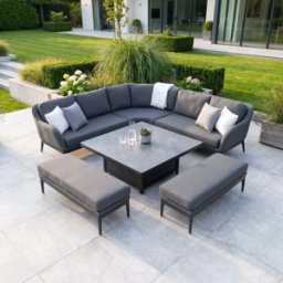 Harbour Lifestyle Luna Deluxe Outdoor Fabric Square Corner Dining Set with Rising Table in Grey
