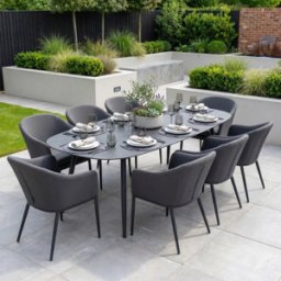 Harbour Lifestyle Luna 8 Seat Outdoor Fabric Oval Ceramic Dining Set in Grey