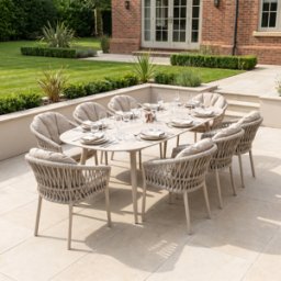 Harbour Lifestyle Pello 8 Seat Oval Dining Set with Ceramic Table in Fawn