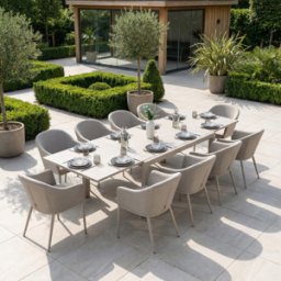 Harbour Lifestyle Luna 10 Seat Outdoor Fabric Extending Ceramic Dining Set in Fawn