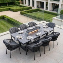 Harbour Lifestyle Pello 8 Seat Rectangular Ceramic Firepit Dining Set in Grey