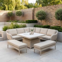 Harbour Lifestyle Luna Deluxe Outdoor Fabric Square Corner Dining Set with Rising Table in Fawn