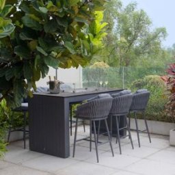 Harbour Lifestyle Palma 6 Seat Rope Ceramic Firepit Bar Set in Grey