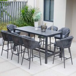 Harbour Lifestyle Monterrey 8 Seat Rope Bar Set with Ceramic Table in Grey