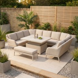 Harbour Lifestyle Luna U-Shape Outdoor Fabric Corner Dining with Rising Table in Fawn