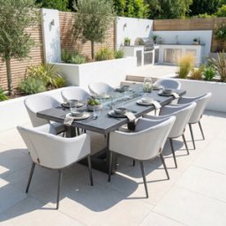 Harbour Lifestyle Luna 8 Seat Outdoor Fabric Rectangular Ceramic Firepit Dining Set in Oyster Grey