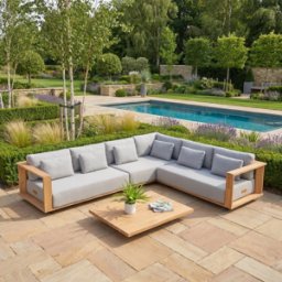 Harbour Lifestyle Eternity Right Hand Teak Corner Group in Light Grey