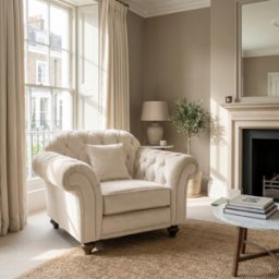 Sofa Style Chesterfield Velvet Armchair in Cream