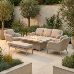 Harbour Lifestyle Luna 3 Seat Outdoor Fabric Sofa Set with Rising Firepit Table in Fawn